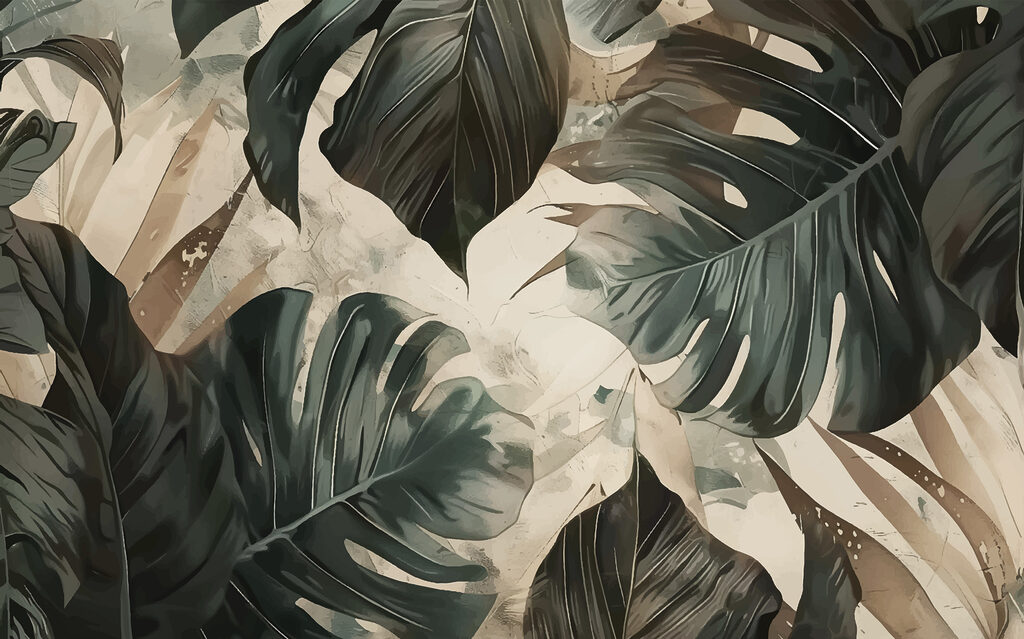 Large leaves in brushstrokes — full design
