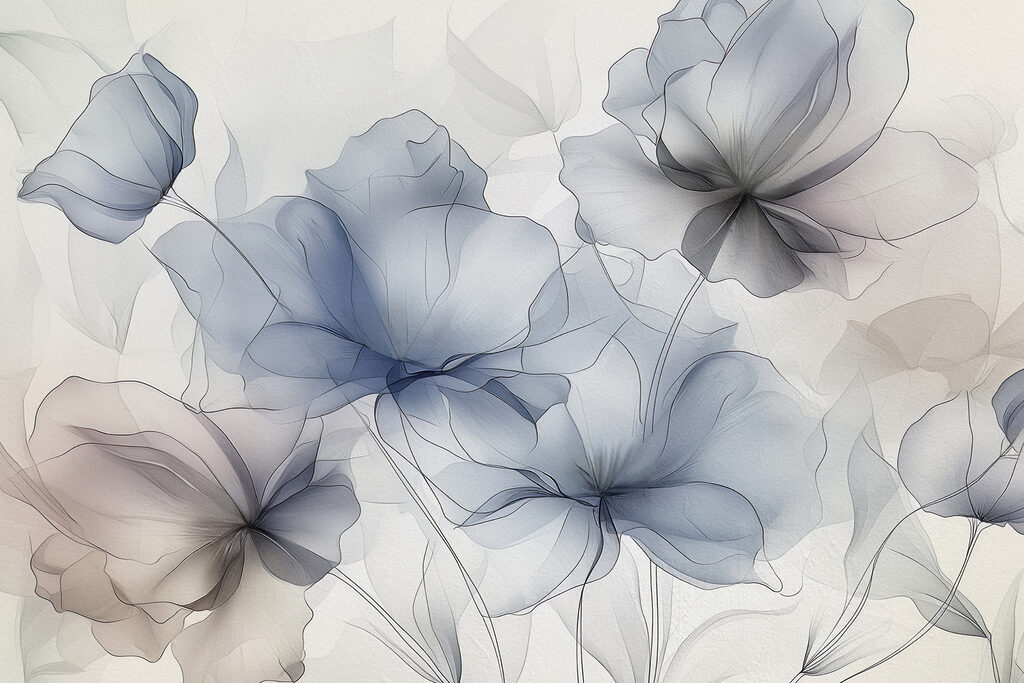Translucent blue-grey flowers — full design