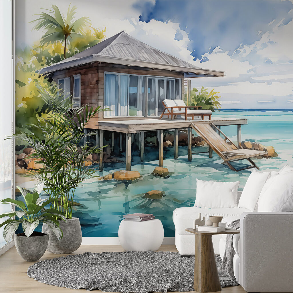 Beach house over turquoise — interior 1