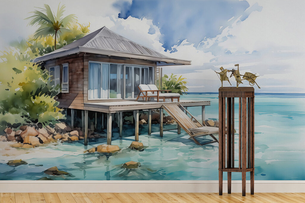 Beach house over turquoise — interior 2
