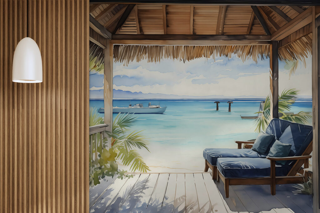 Veranda by turquoise water — interior 2
