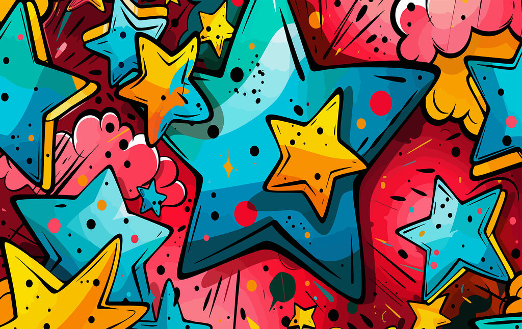 Colourful stars like graffiti — full design
