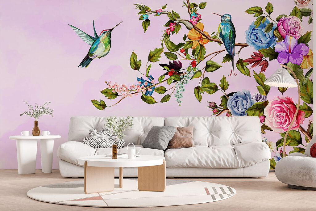 Colourful birds among roses — interior 1