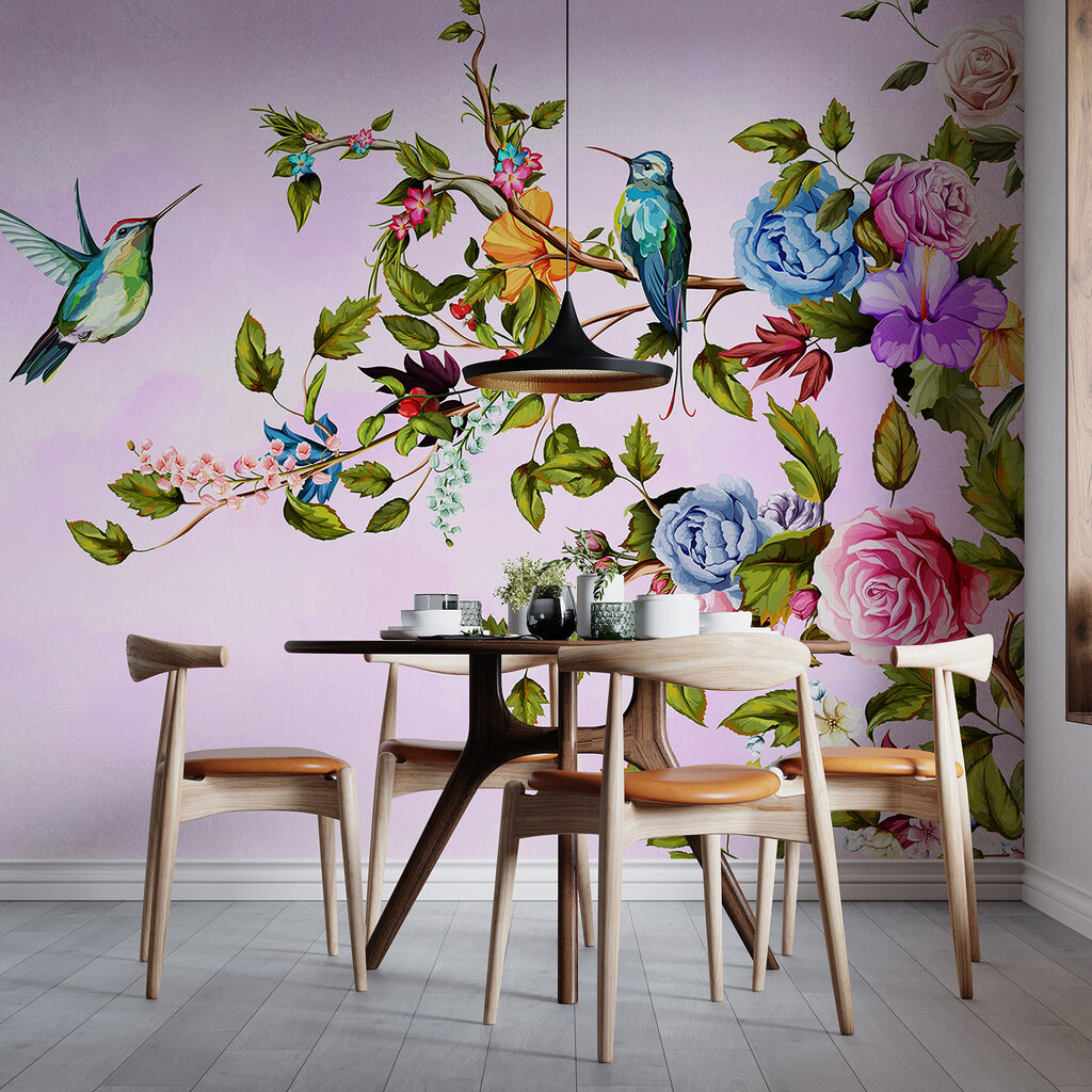 Colourful birds among roses — interior 2