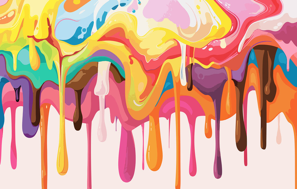Colourful paint drips down — full design