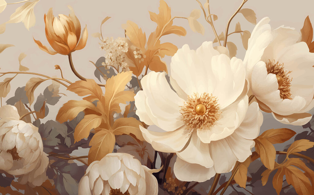 Flowers among ochre leaves — full design