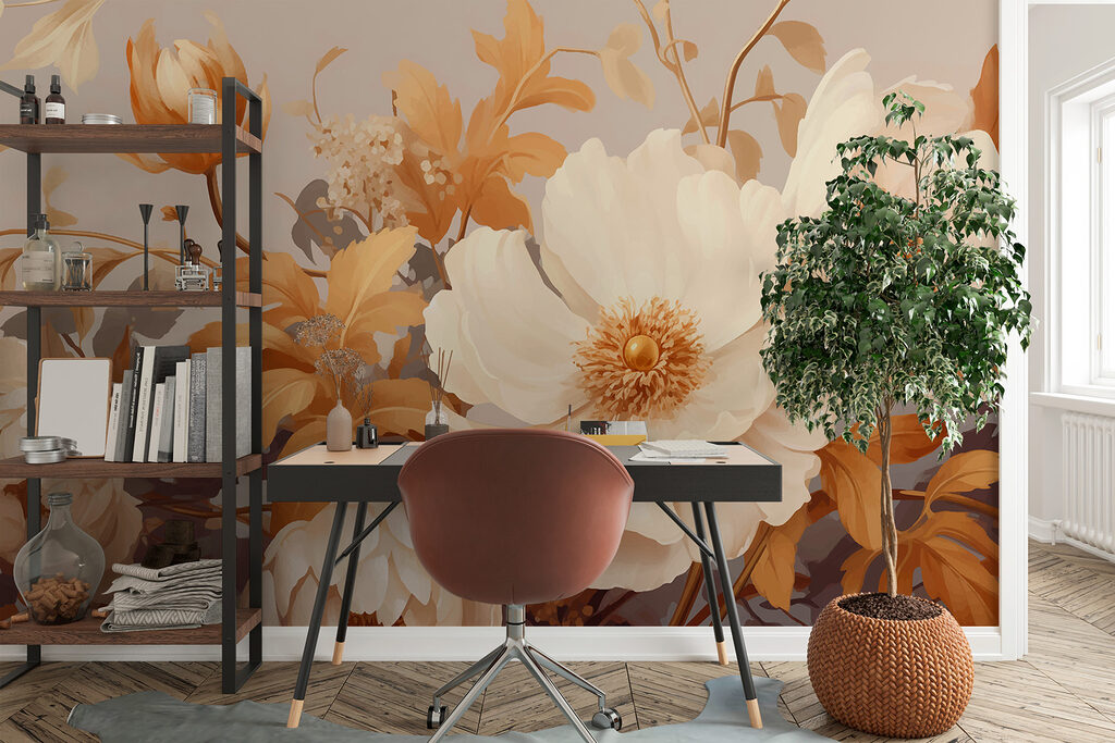 Flowers among ochre leaves — interior 2