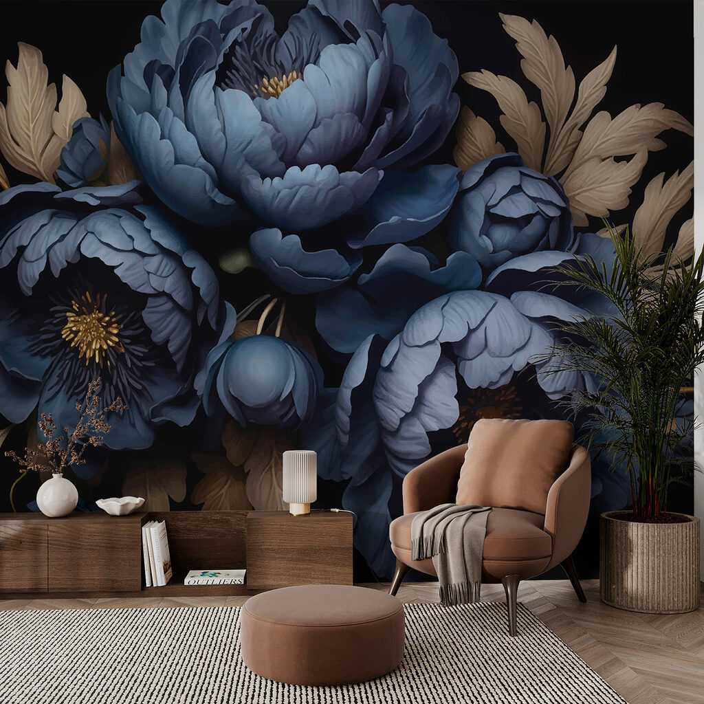Blue peonies, golden leaves — interior 3