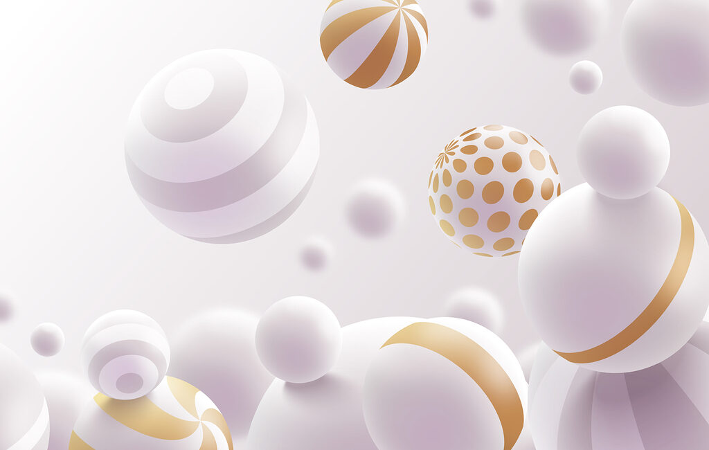 Gold-striped white spheres — full design