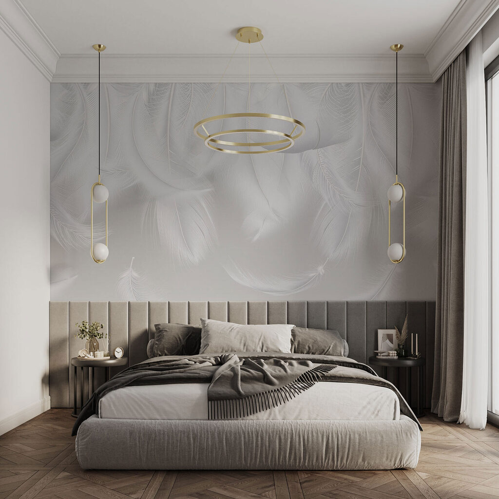 Floating white feathers — interior 1
