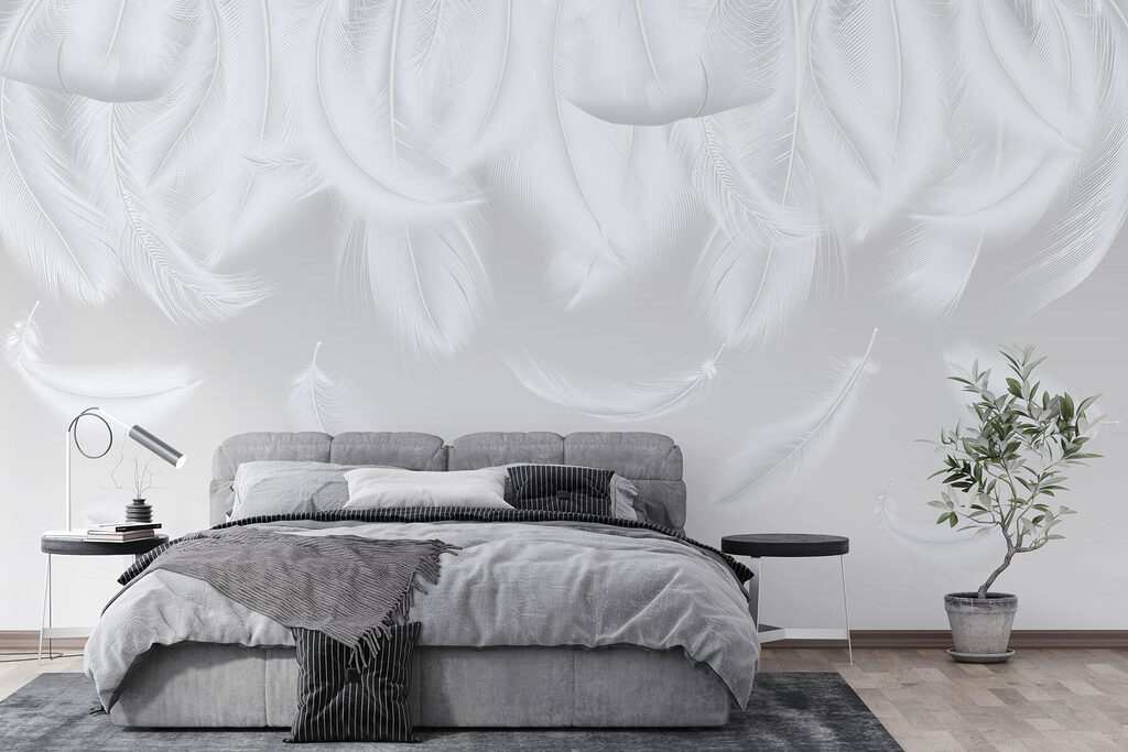 Floating white feathers — interior 2