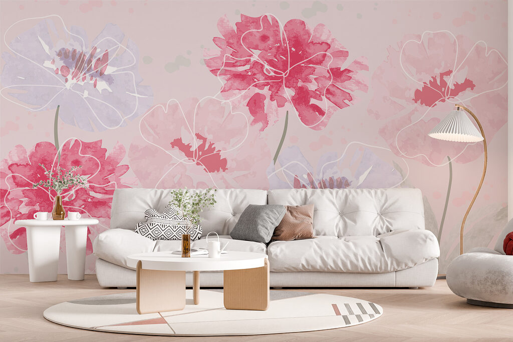 Pink flowers, light outlines — interior 2