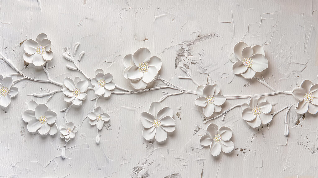 White blossom with depth — full design