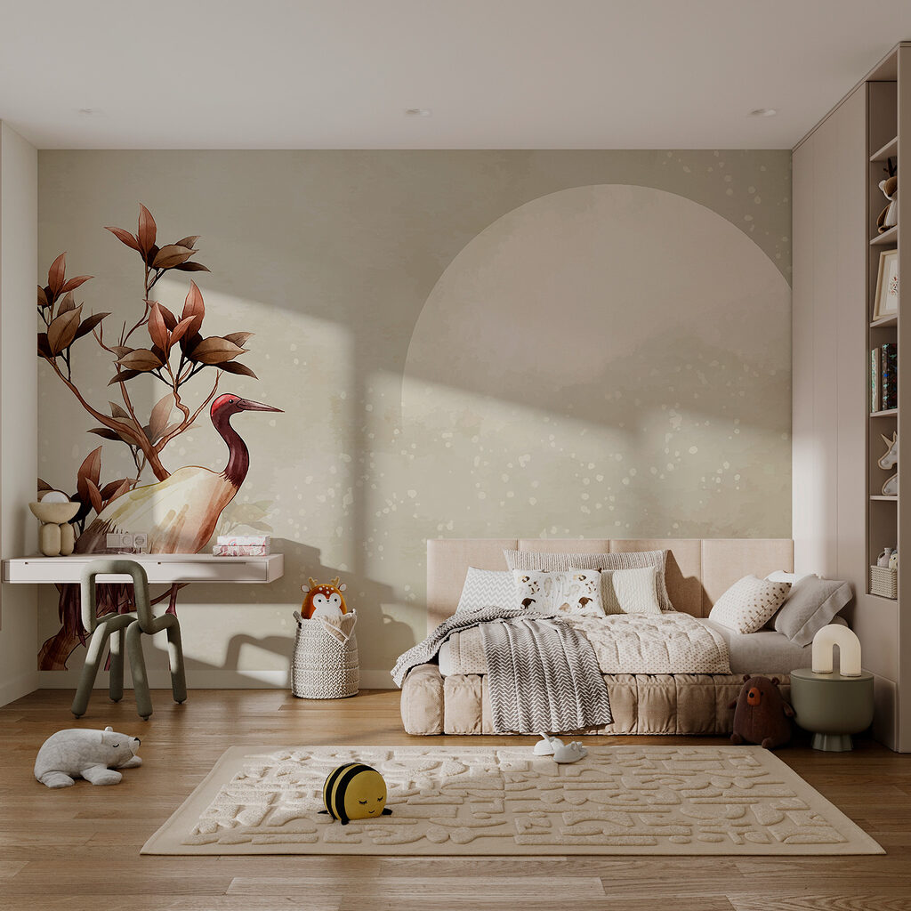 Crane beside a moon — interior 2