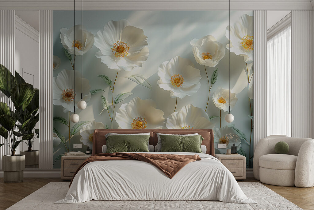 White flowers catch light — interior 2