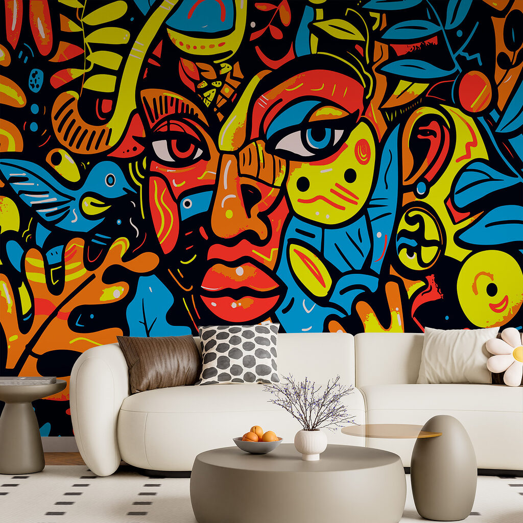 Face in bright lines — interior 1