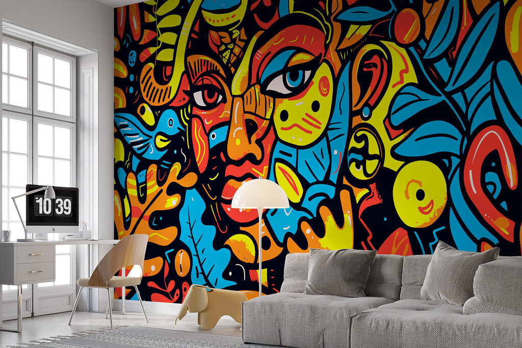 Face in bright lines — interior 2