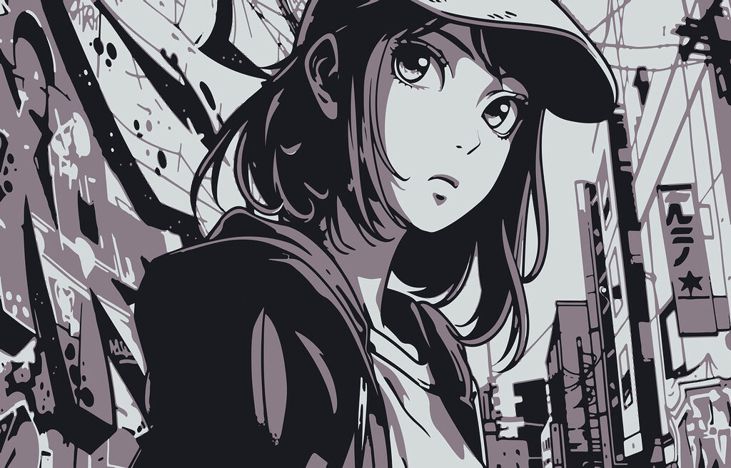 Manga girl in town — full design