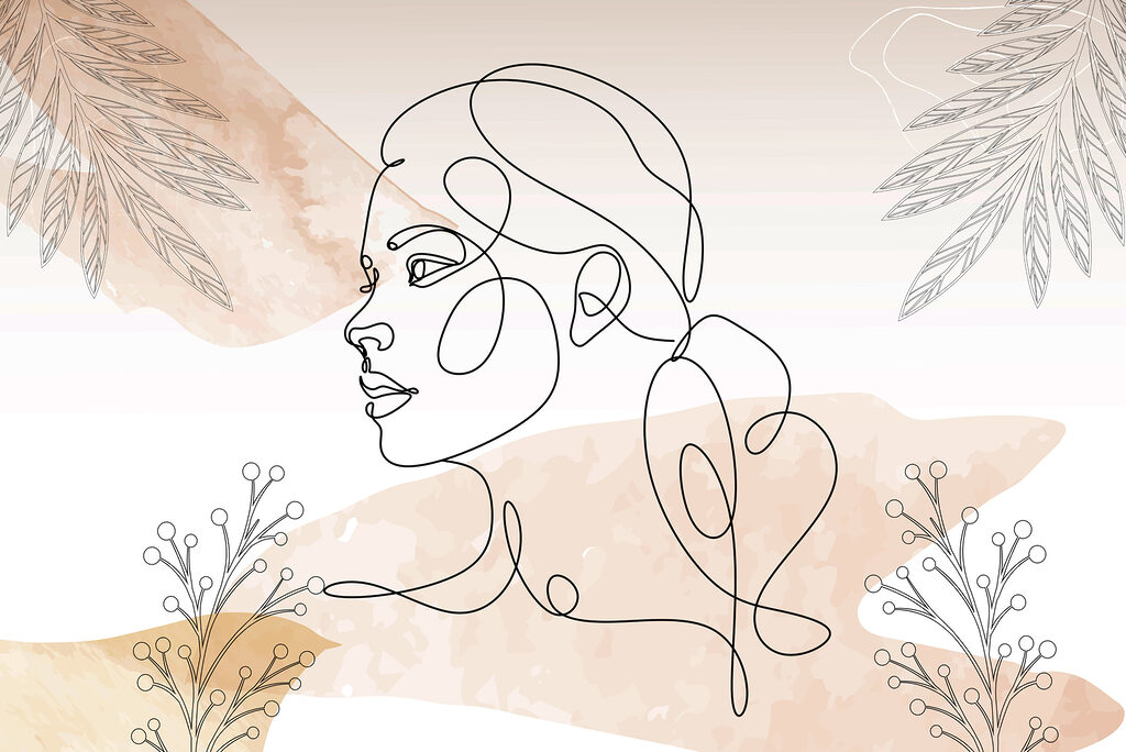 Woman’s profile in lines — full design