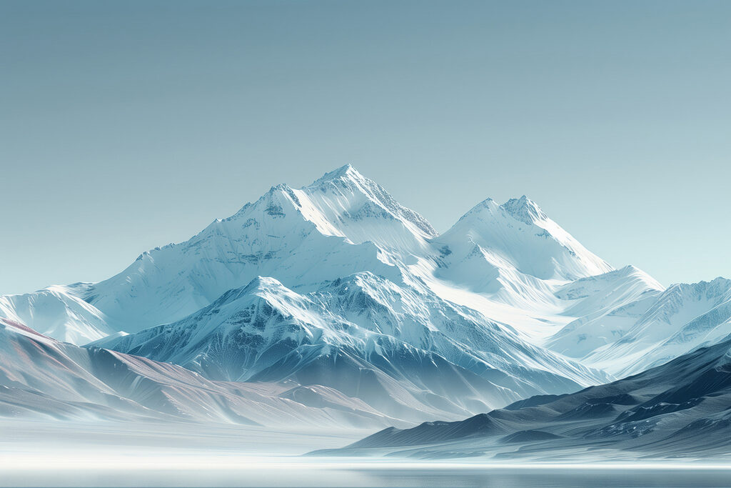 Snowy mountains in blue — full design