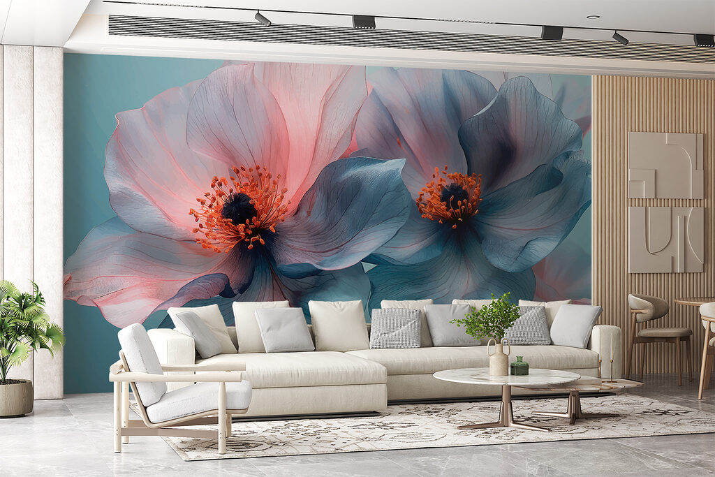 Pink and blue blooms — interior 2