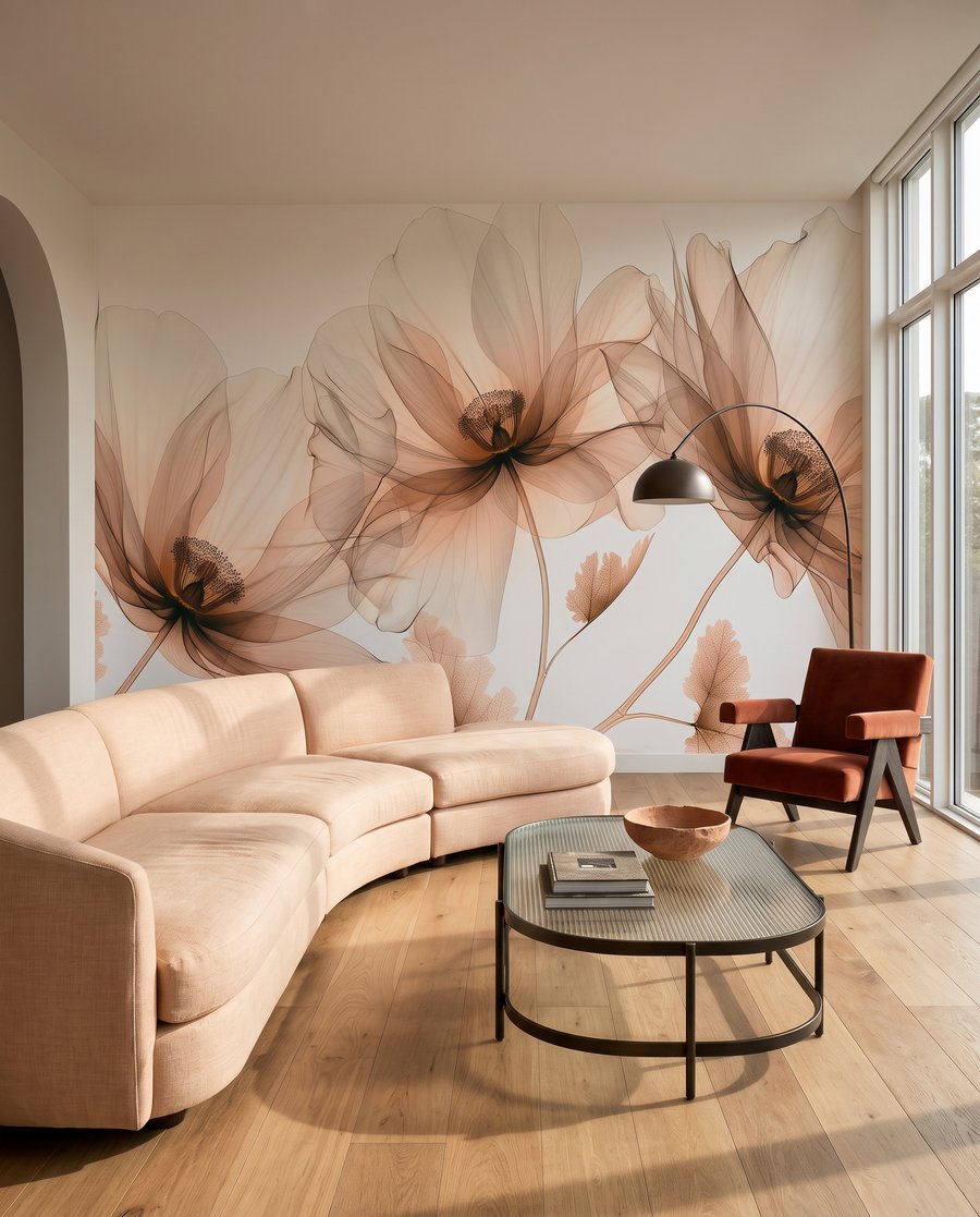 Peach petals, fine stems — interior 3
