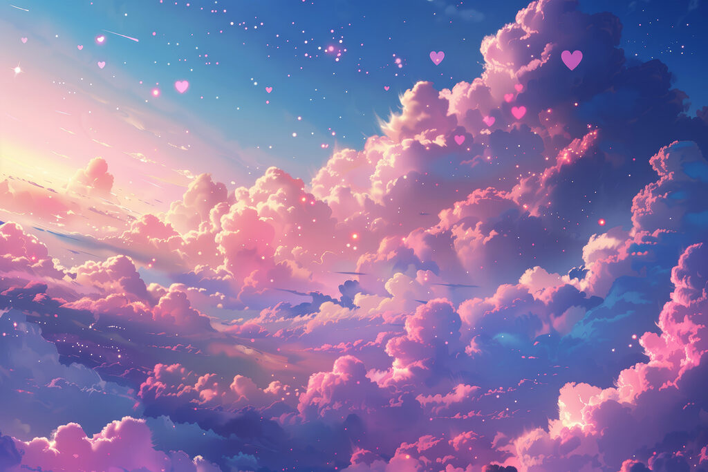 Pink clouds among stars — full design