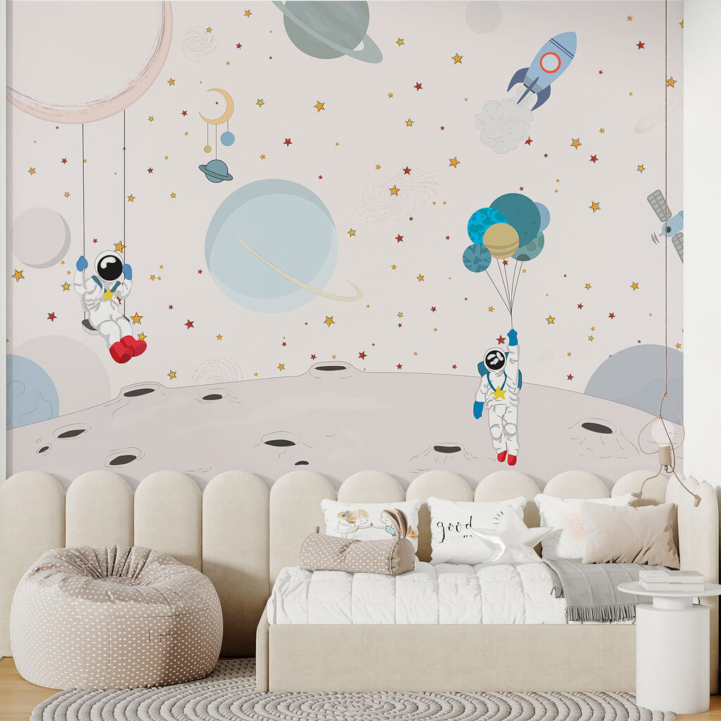 Astronauts among pastel shapes — interior 3