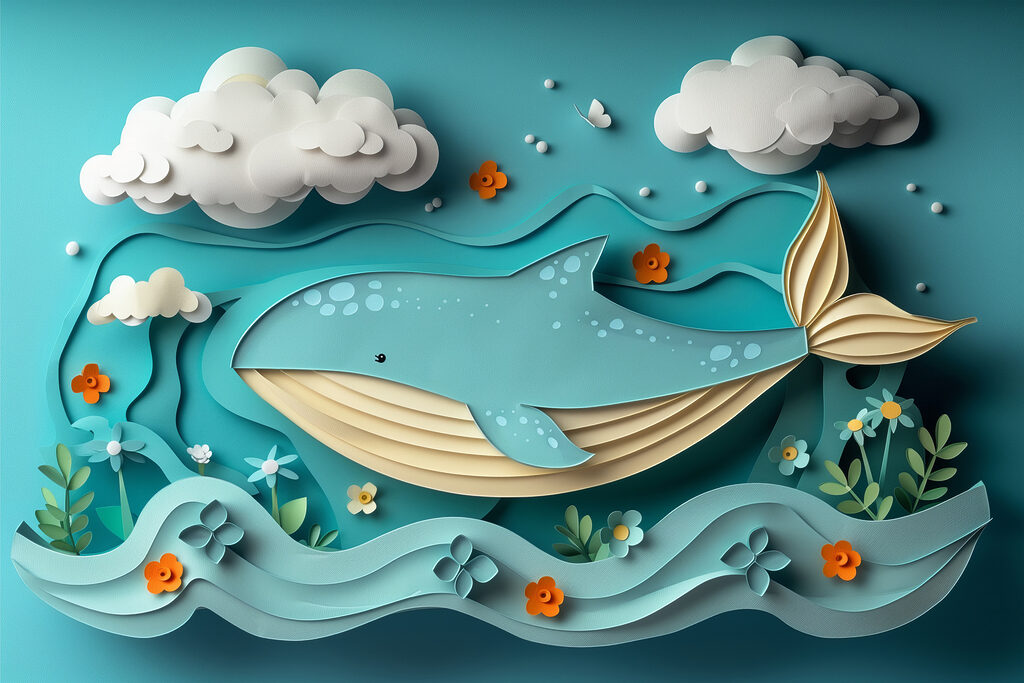 Whale under white clouds — full design