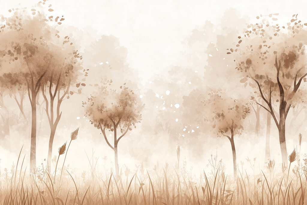 Slender trees among grasses — full design