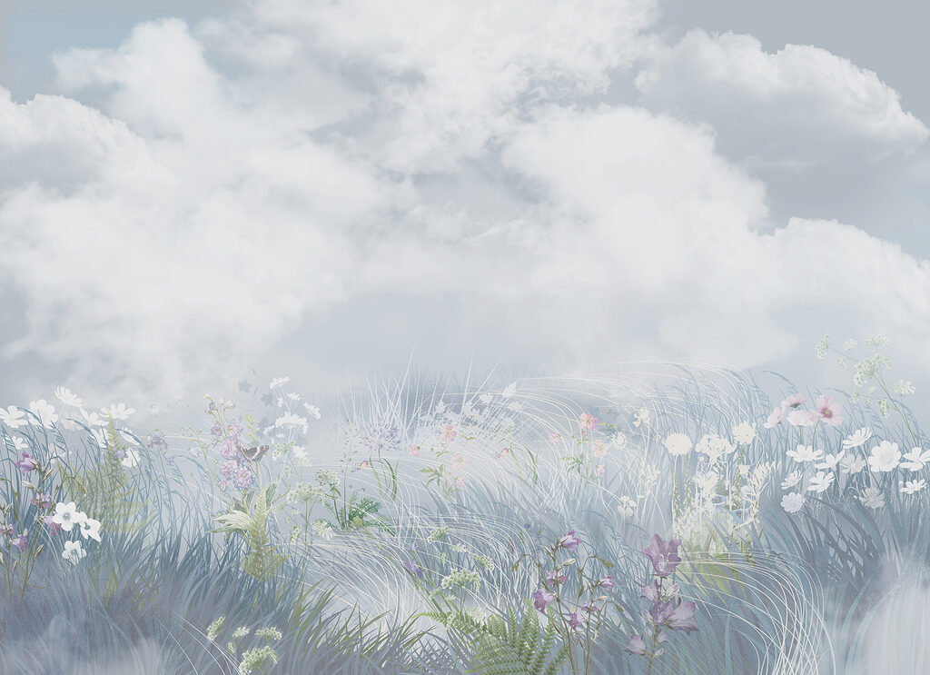 Flower meadow under clouds — full design