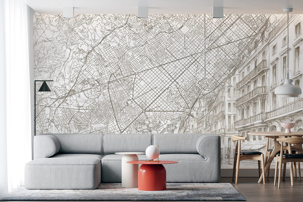City map over facades — interior 3