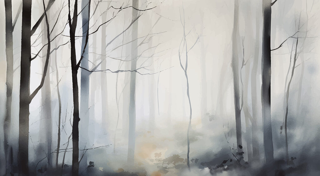 Light between bare trunks — full design