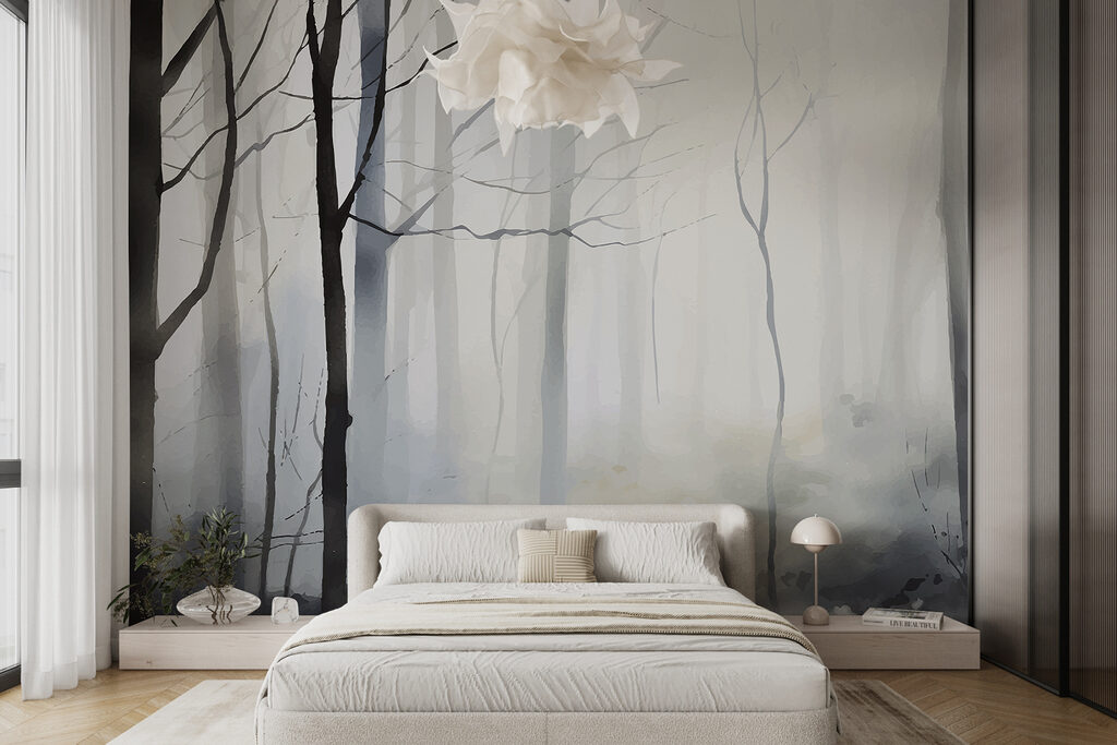 Light between bare trunks — interior 1