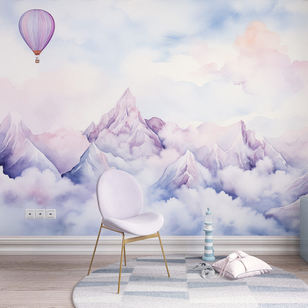 Lilac balloon above peaks — interior 1