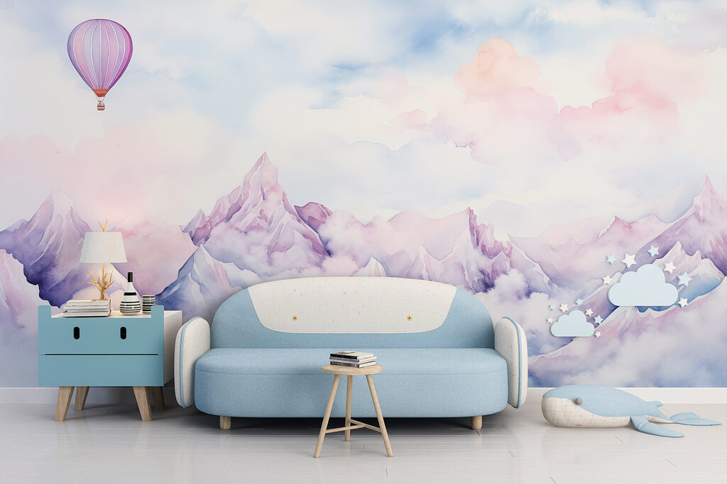 Lilac balloon above peaks — interior 3