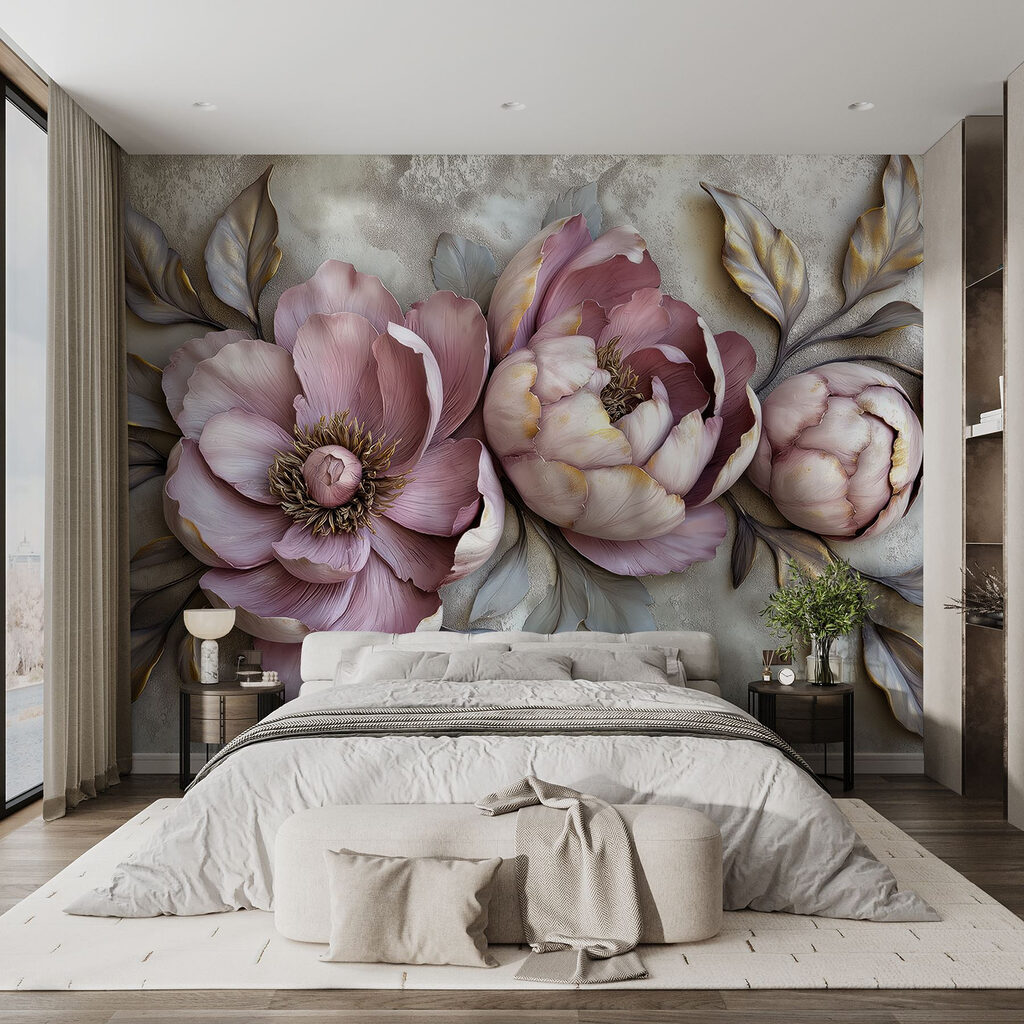 Lilac peonies in relief — interior 2