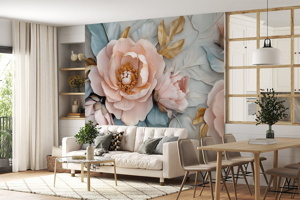 Pink flowers between leaves — interior 2