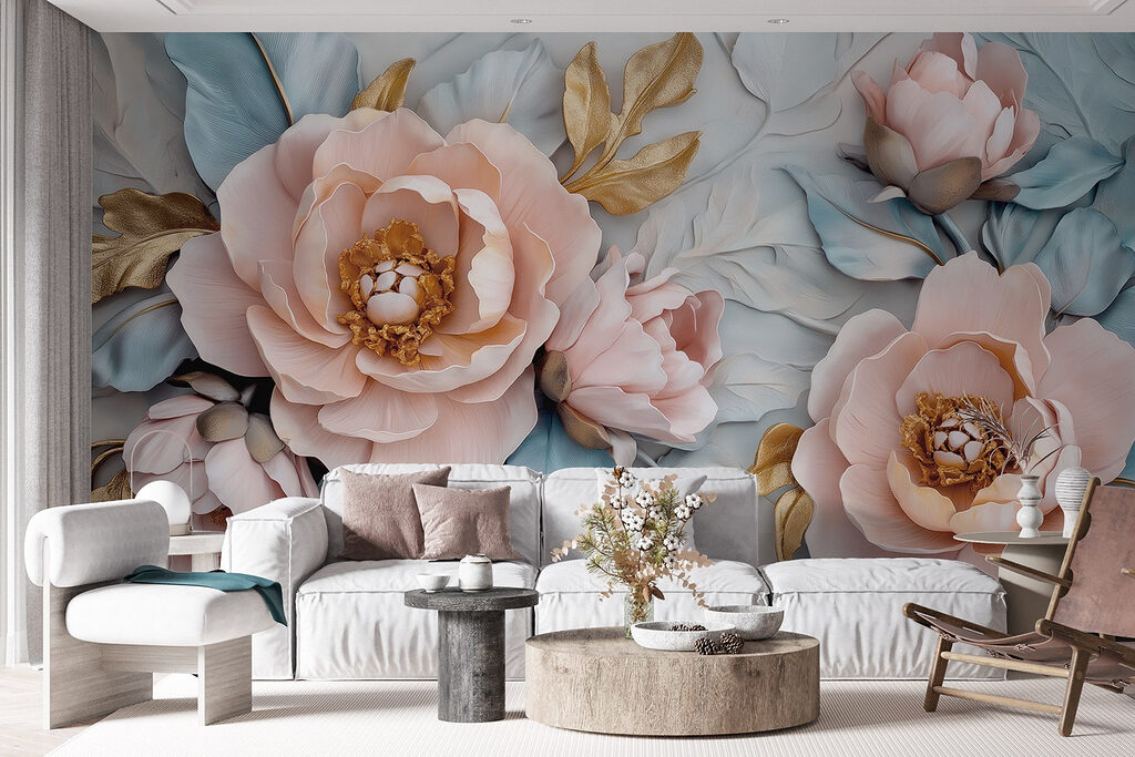 Pink flowers between leaves — interior 4