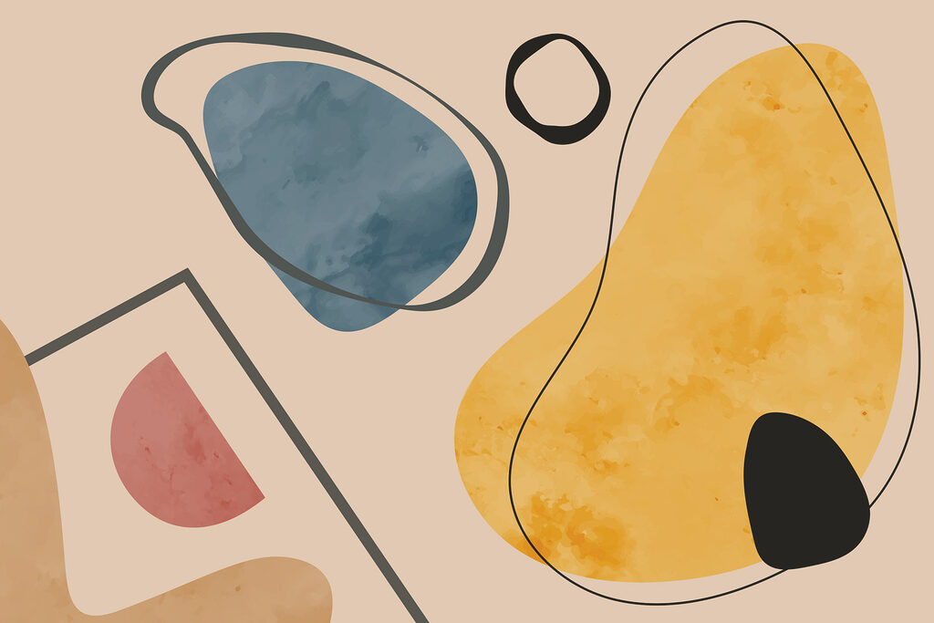 Ochre shapes with outlines — full design