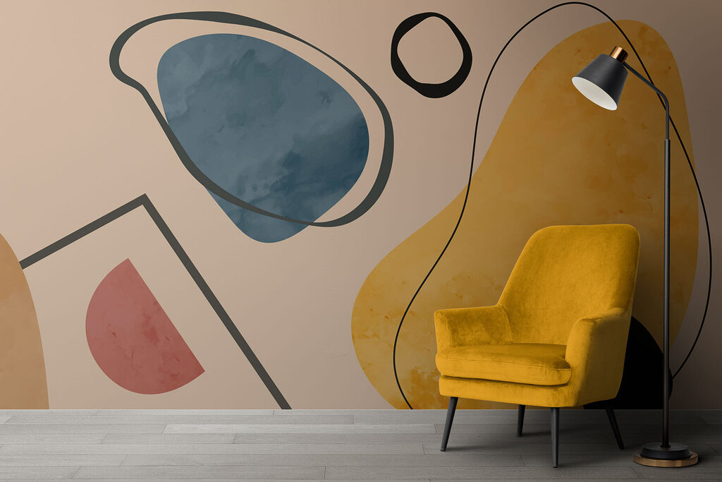 Ochre shapes with outlines — interior 2