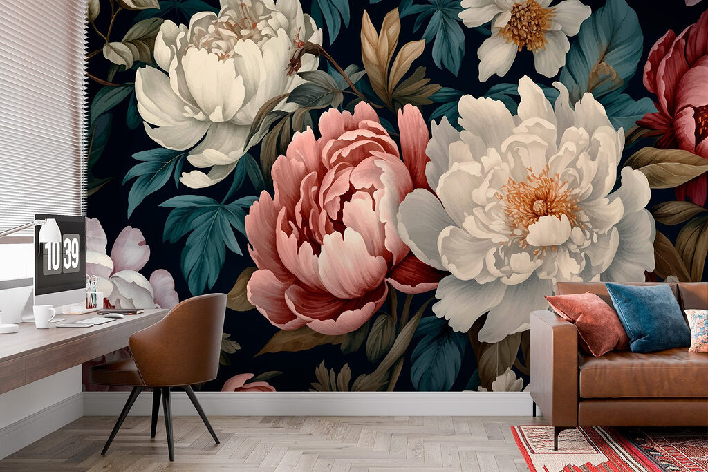 Peonies on Dark Foliage — interior 3