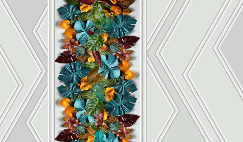 Leaves between white bands — full design