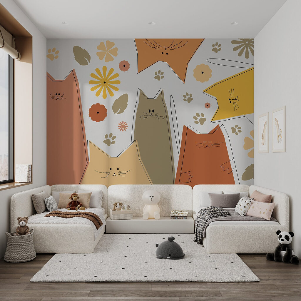 Cats between small flowers — interior 2