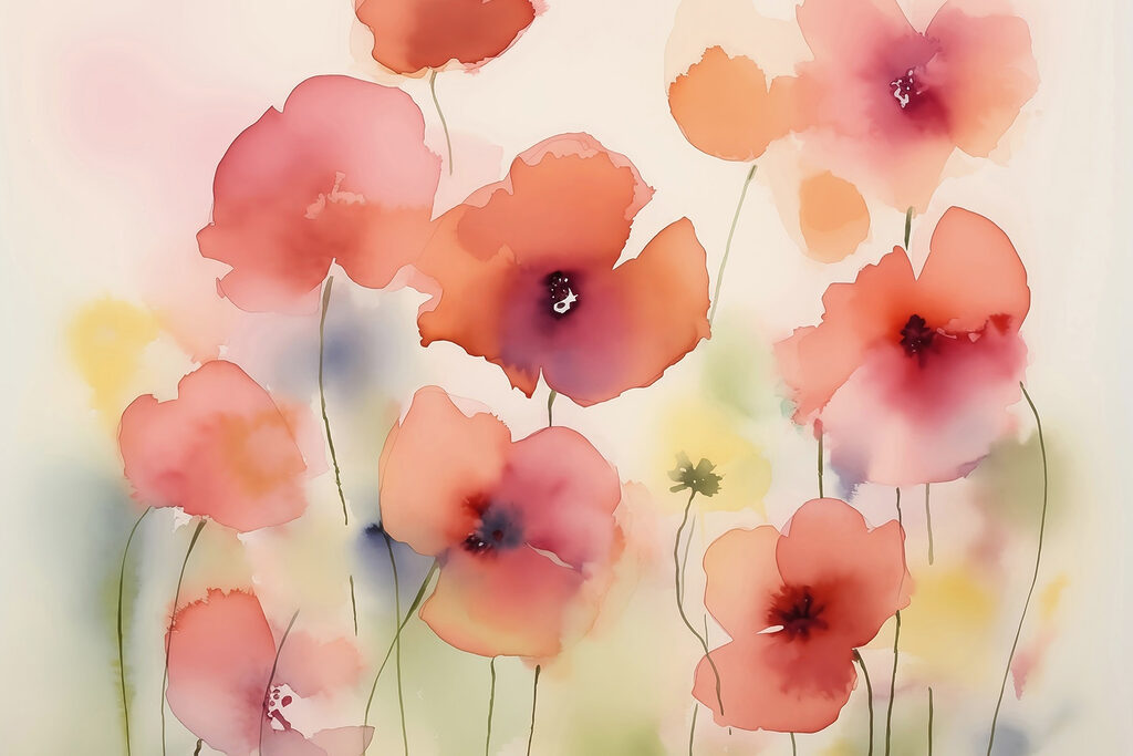 Thin-stemmed coral blooms — full design