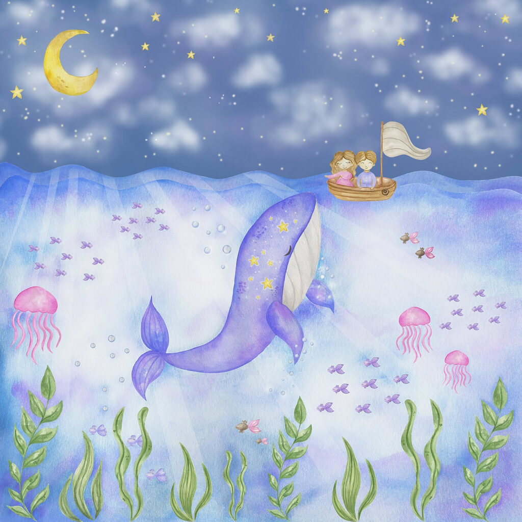 Whale under the stars — full design