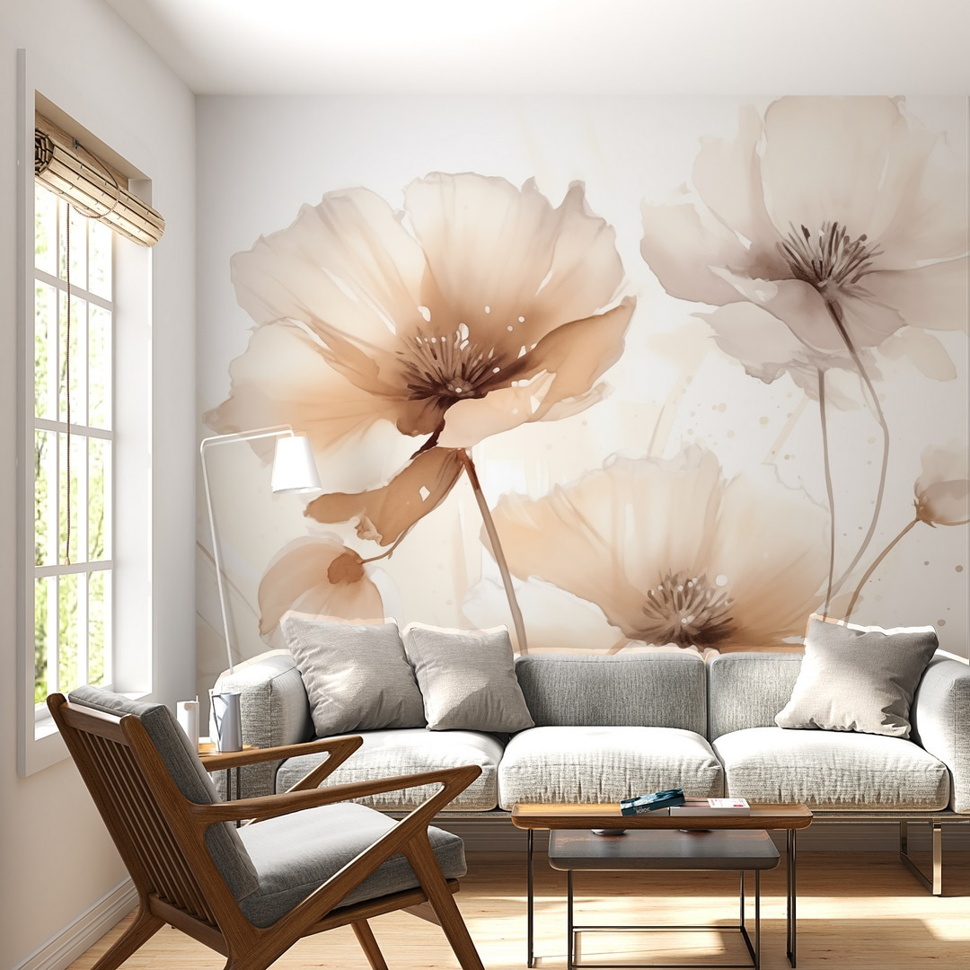 Sand-coloured watercolour flowers — interior 1