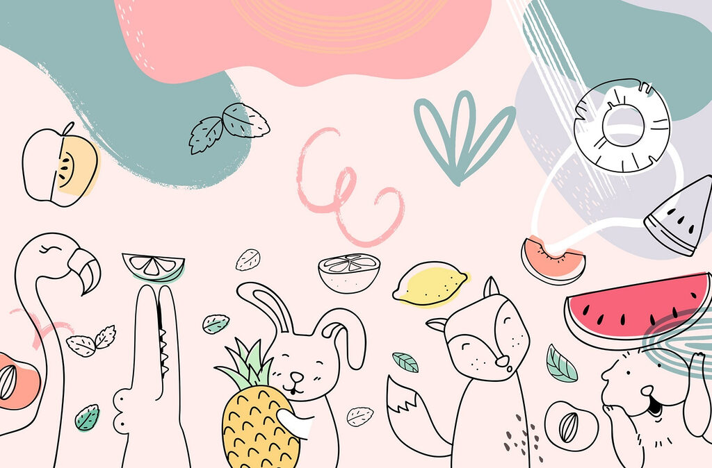 Flamingo Fruit Party — full design