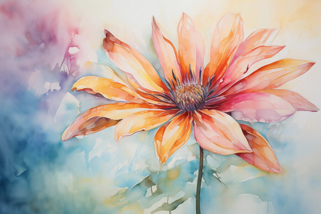 Orange flower in watercolour — full design