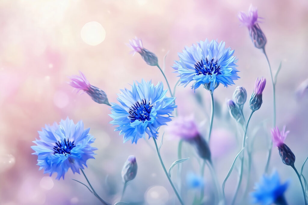 Cornflowers in pink light — full design